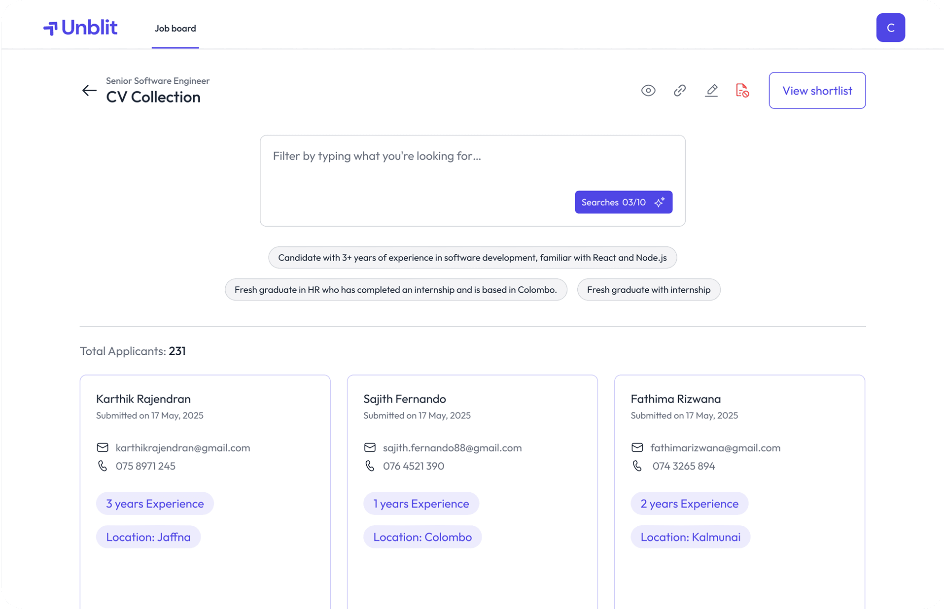 Job listing detailed view page