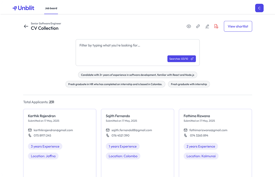 Job listing detailed view page