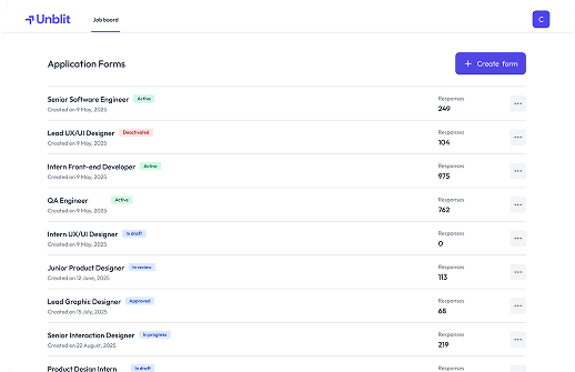 Dashboard job listings